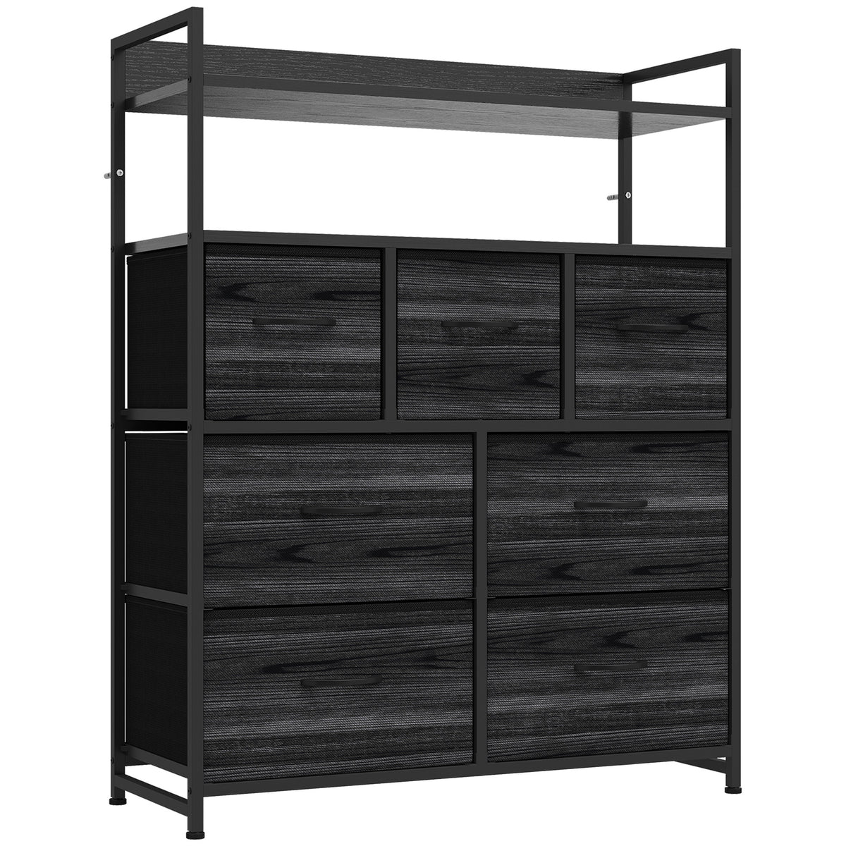 Chest of Drawers, Bedroom Fabric Dresser with 7 Drawers, Storage - Black