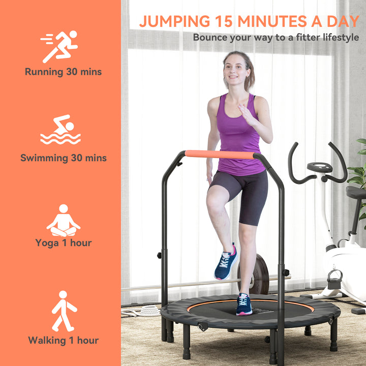45" Foldable Mini Fitness Trampoline, with Adjustable Foam Handle, Orange