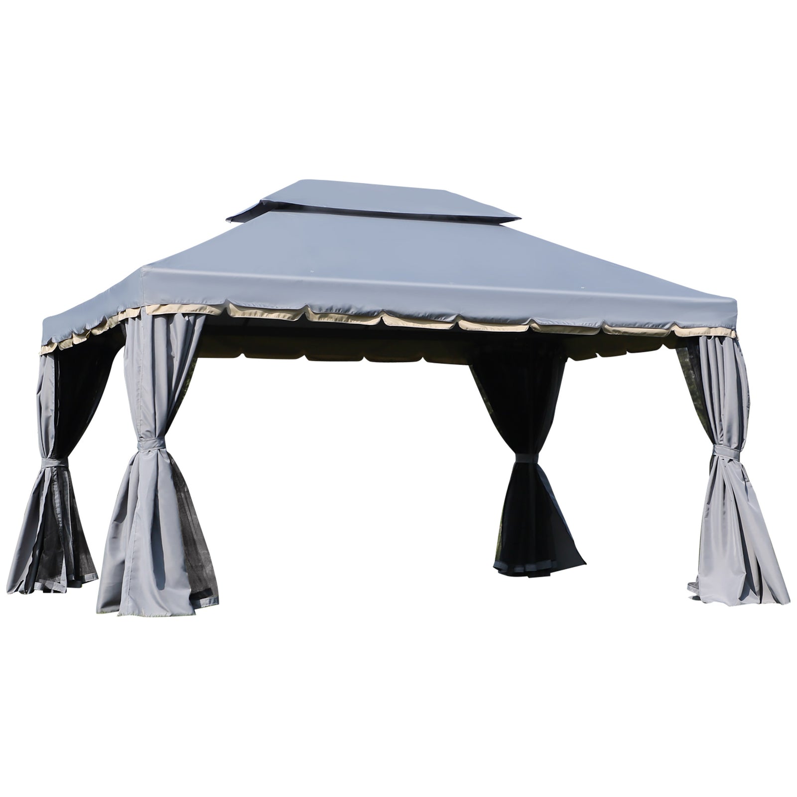 3 x 4m Aluminium Garden Gazebo, Marquee Canopy Shelter Pavilion Party Tent with Nets and Curtains for Garden and Deck, Grey