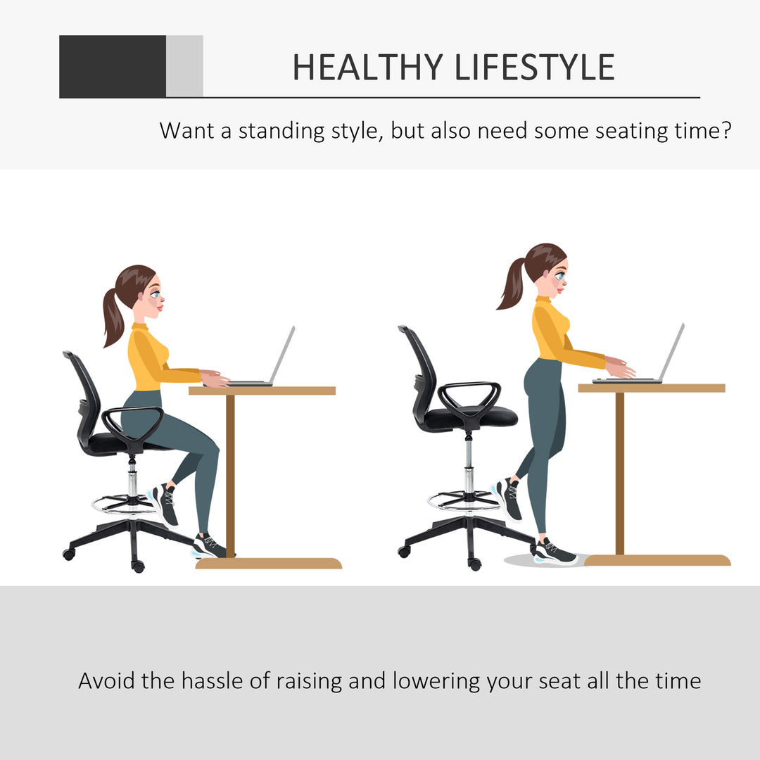 Ergonomic Mesh Back Draughtsman Chair, Tall Standing Desk Chair with Adjustable Height and Footrest 360° Swivel, Black