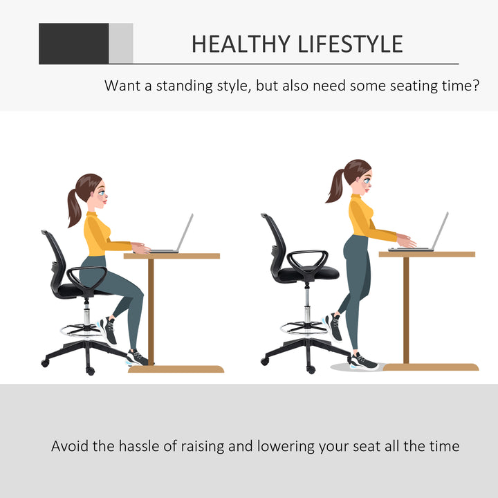 Ergonomic Mesh Back Draughtsman Chair, Tall Standing Desk Chair with Adjustable Height and Footrest 360° Swivel, Black