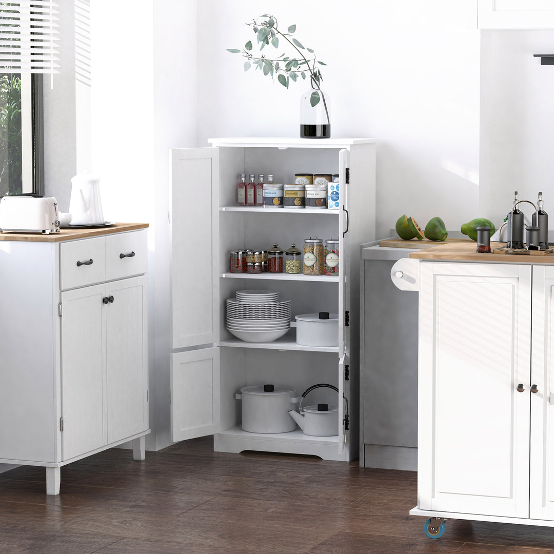 HOMCOM Accent Floor Storage Cabinet Kitchen Pantry with Adjustable Shelves and 2 Lower Doors, White | Aosom UK