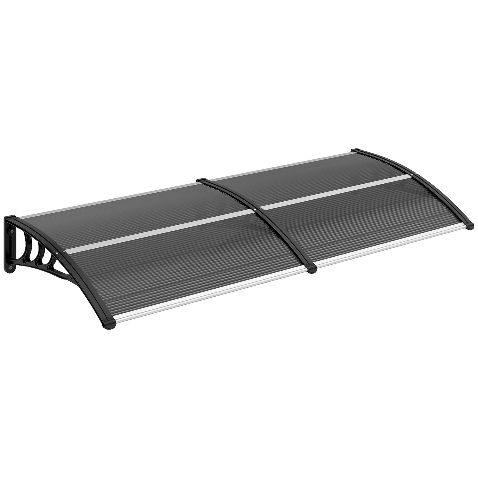 Front Door Canopy Outdoor Awning Aluminium Rigid Plastic Polycarbonate Rain Shelter UV Water Rain Resistant 196 x 75cm Black