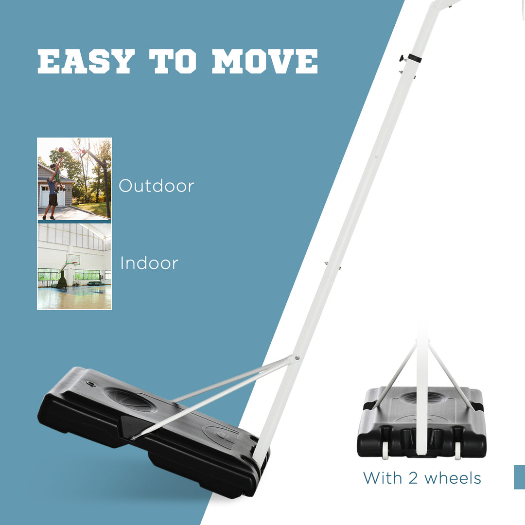 SPORTNOW 2.6-3.1m Adjustable Basketball Hoop and Basketball Stand w/ Backboard and Weighted Base, Portable on Wheels, White
