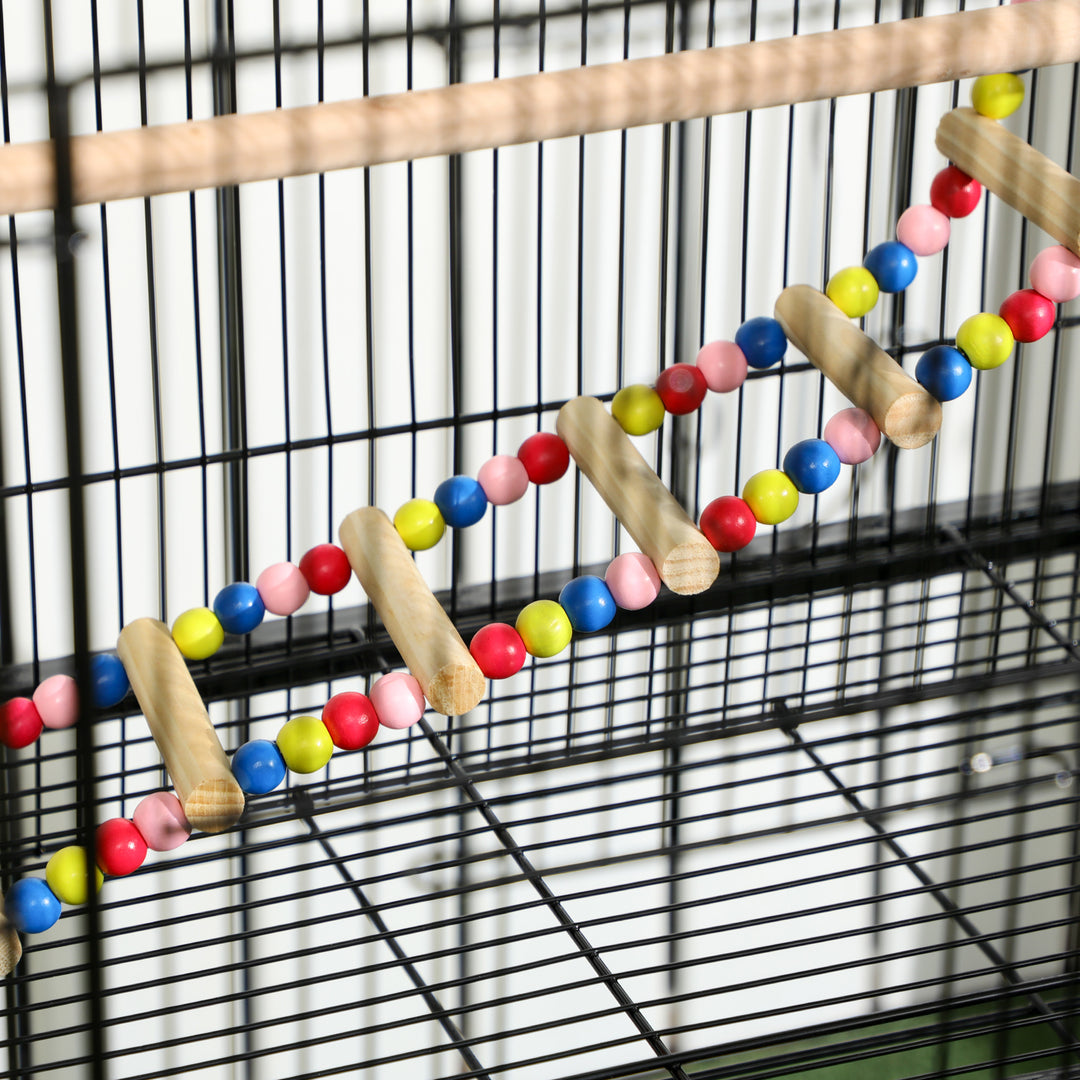 Large Bird Cage Budgie Cage with Stand, Toys, Wheels, Accessories, Storage Shelf for Canaries, Finches, Lovebirds, Parakeets - Black, 79 x 49 x 133 cm