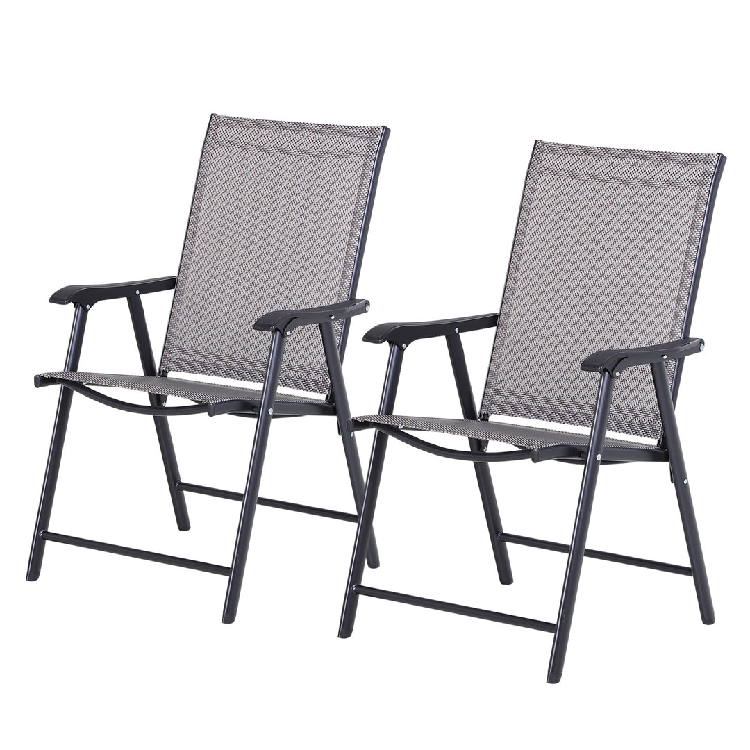 Set of 2 Folding Garden Chairs, Metal Frame Garden Chairs Outdoor Patio Park Dining Seat with Breathable Mesh Seat, Grey