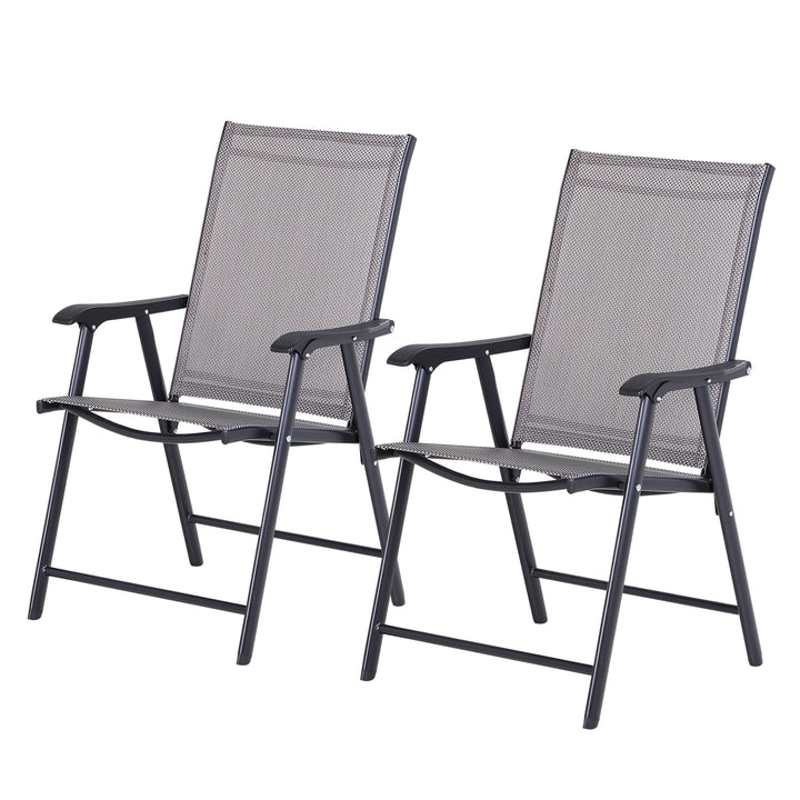 Set of 2 Folding Garden Chairs, Metal Frame Garden Chairs Outdoor Patio Park Dining Seat with Breathable Mesh Seat, Grey
