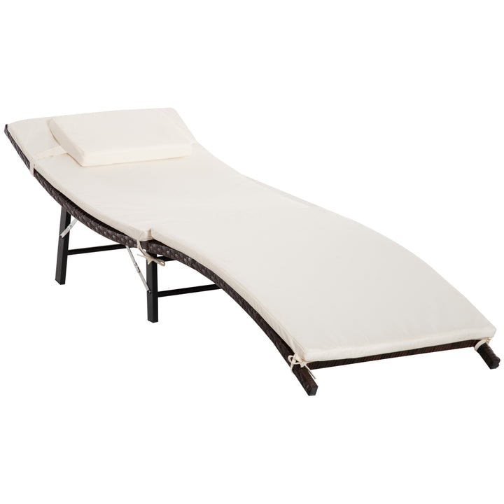 Rattan Folding Sun Lounger Outdoor Chair with Cushion and Pillow Cream White