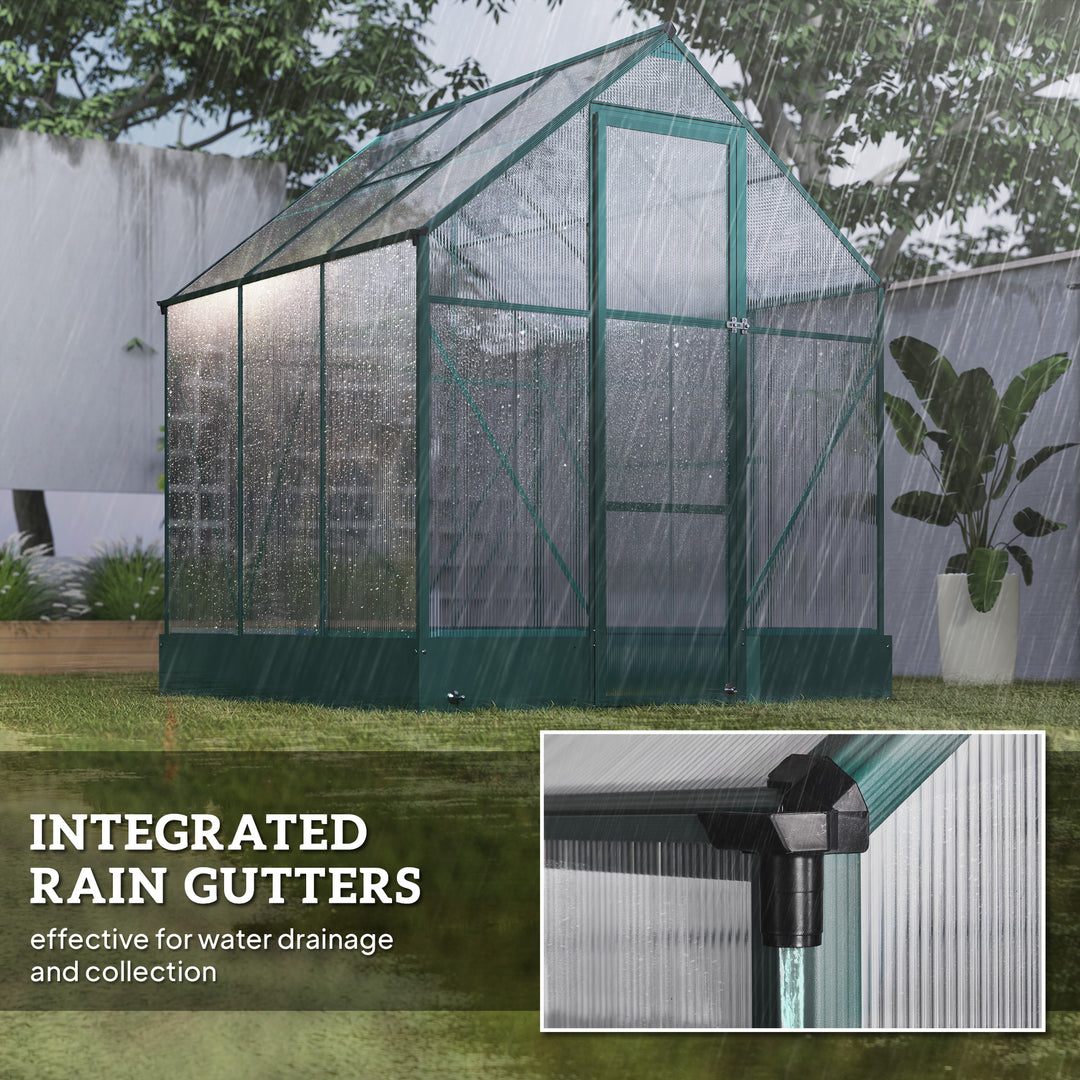 MCL 6x6 FT Polycarbonate Greenhouse with Base and Raised Bed, Walk-in Greenhouse with Aluminium Frame, Temperature Controlled Window, Foundation for Plants, Flowers, Vegetable