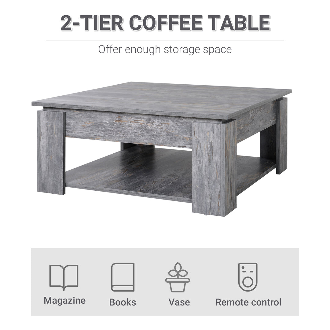 MCL 2 Tier Wood Coffee Table Side Table Bottom Storage Shelf  Simple Modern Living Room Grey Wood Grain