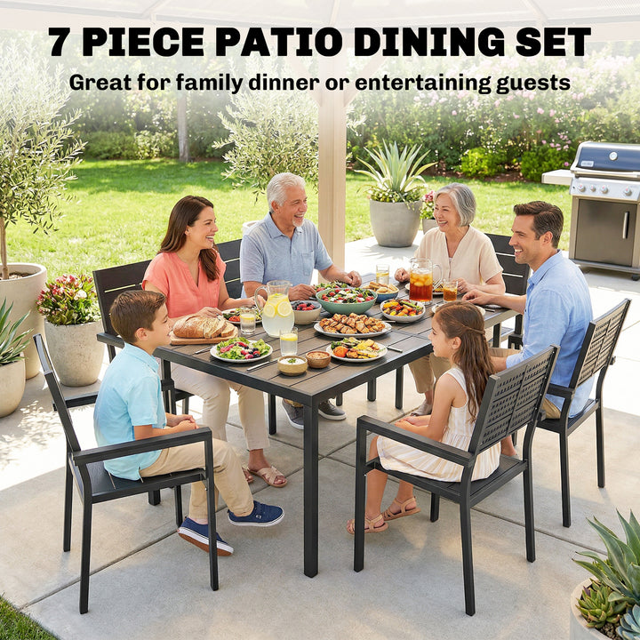 7 Pieces Outdoor Dining Set, Patio Table and Chairs for 6, Garden Dini