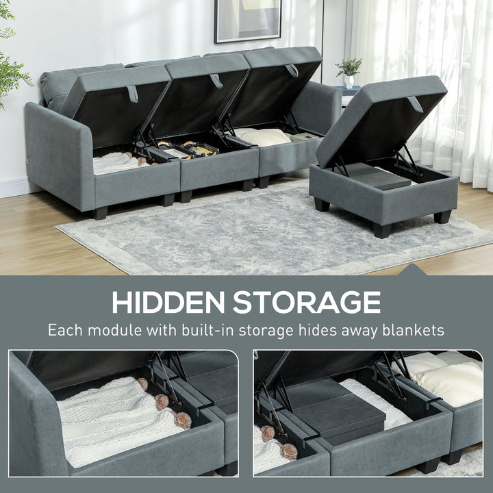 L' Shape Modular Sofa, with Storage - Dark Grey