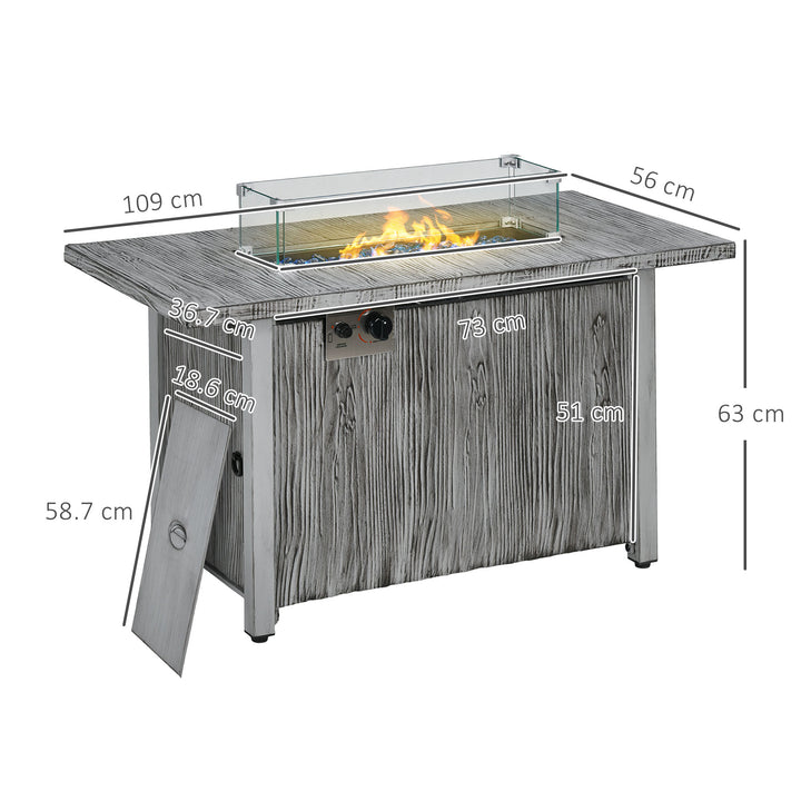 Outsunny 50,000 BTU Gas Fire Pit Table with Cover, Glass Screen and Glass Beads, Grey