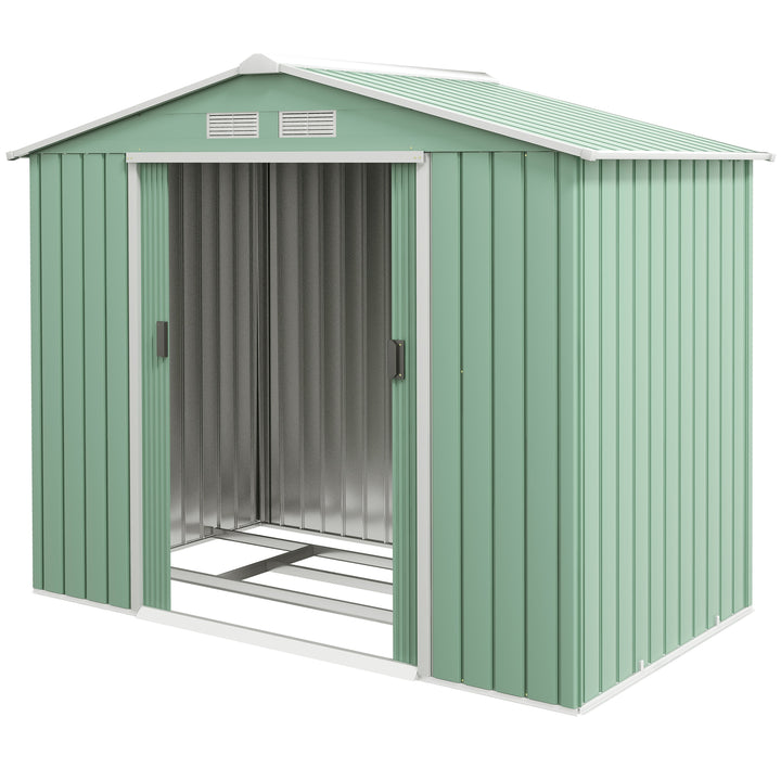 Outsunny 7ft x 4ft Lockable Garden Metal Storage Shed Large Patio Roofed Tool Storage Building Foundation Sheds Box, Light Green | Aosom UK