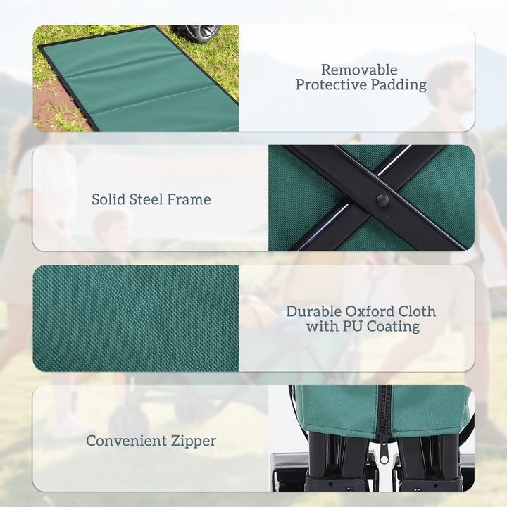 MCL 140L Festival Trolley on Wheels, Folding Camping Trolley Cart with Telescopic Handle, Big Wheels for Outdoor Garden Beach Fishing, Green