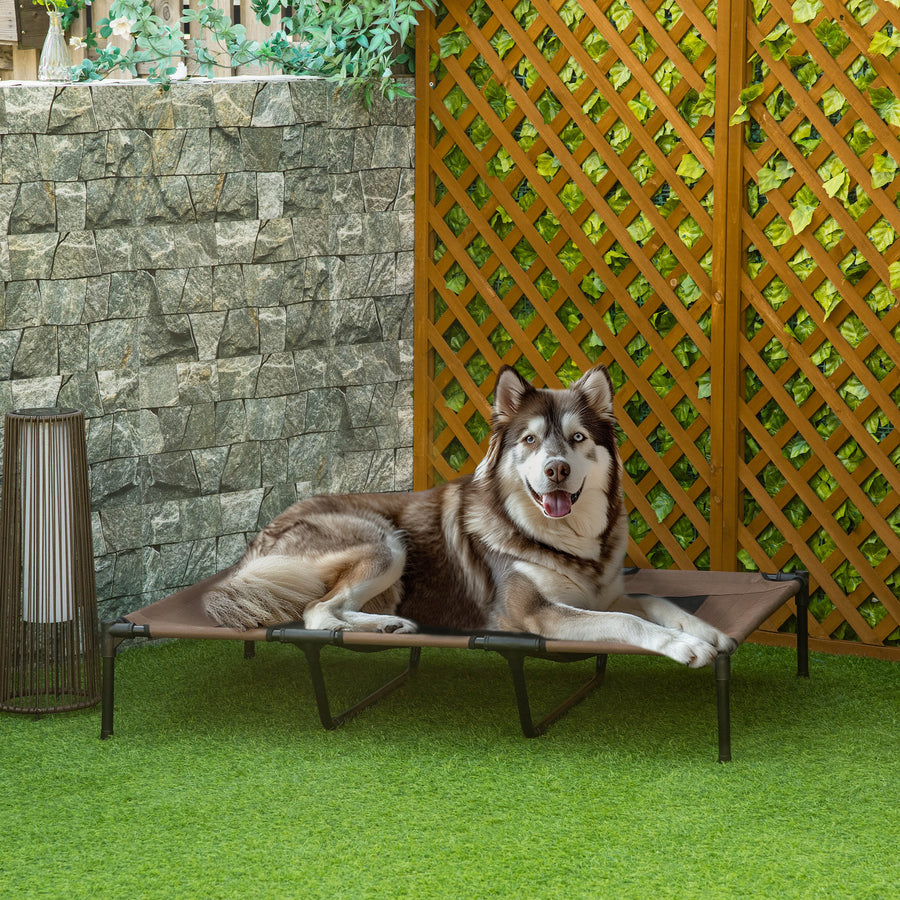 Raised Dog Bed Cooling Elevated Pet Cot with Breathable Mesh for Indoor Outdoor Use Brown, XX Large, 122 x 92 x 23cm