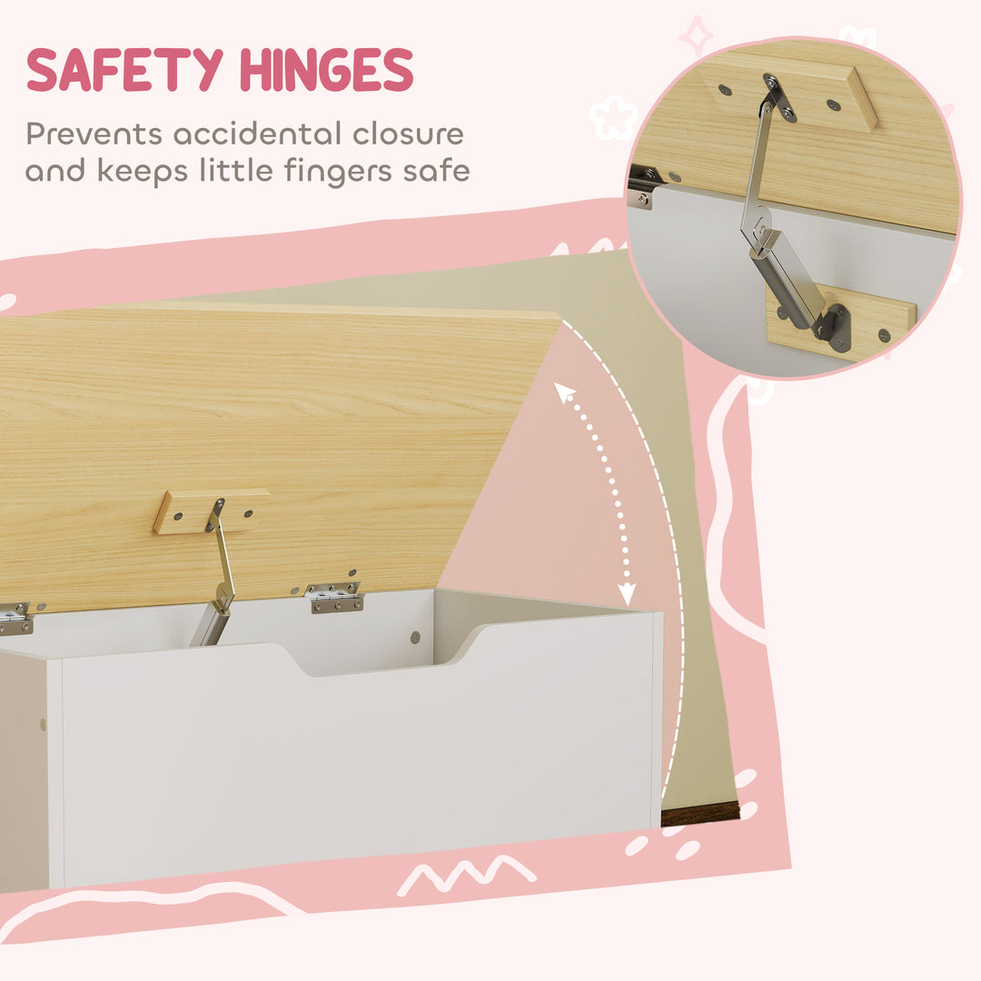 Toy Box with Lid, Toy Chest with Wheels and Safety Hinges, Toddler Storage Organiser for Playroom, Bedroom