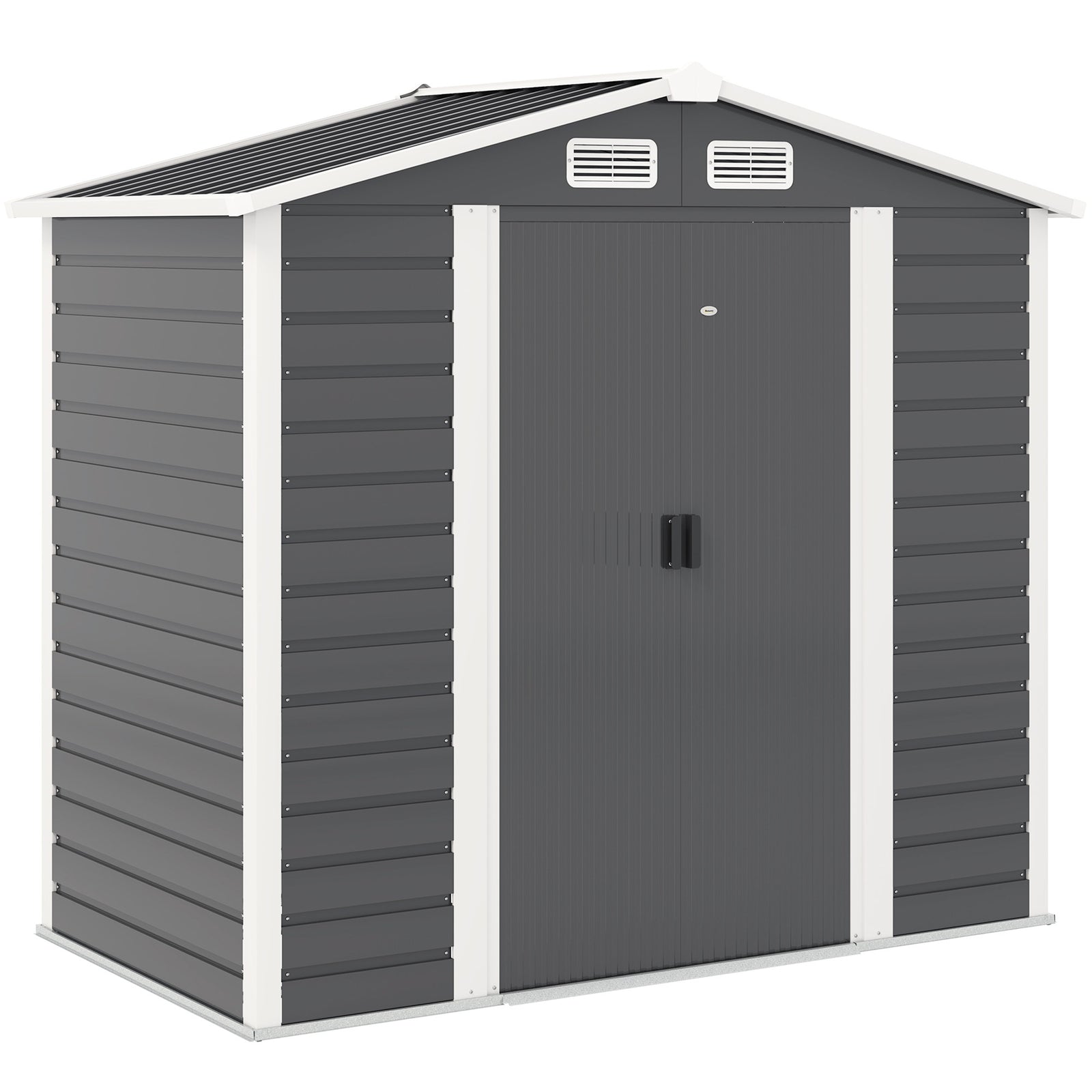 7 x 4ft Garden Shed, Easy to Assemble, Upgraded Galvanised Steel Frame with Foundation Kit, Double Doors with Lock, Outdoor Metal Shed with Vents and Gloves, Garden Storage Shed, Dark Grey