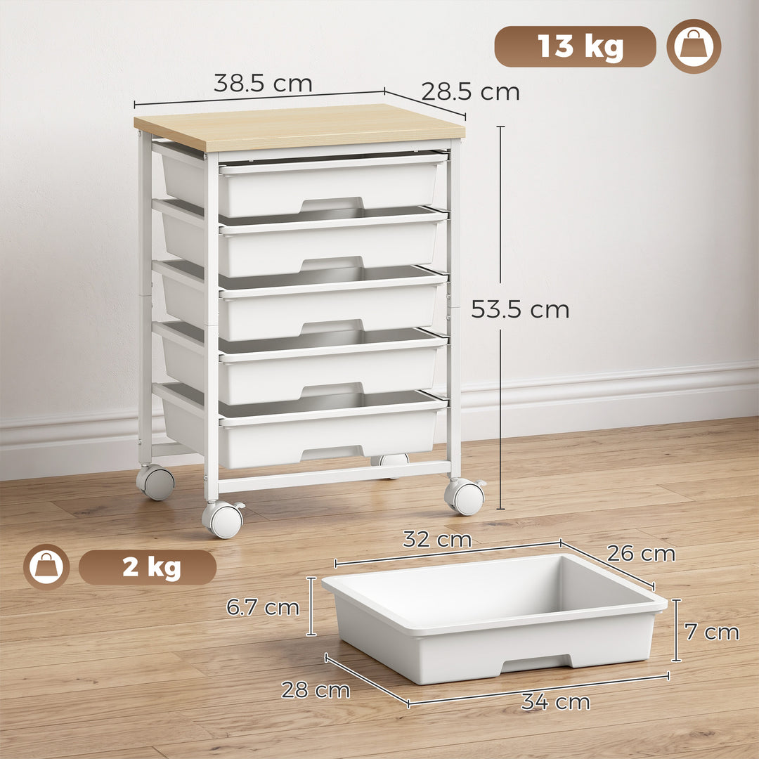 6-Tier Storage Trolley on Wheels, Metal Kitchen Rolling Cart with 5 Pu