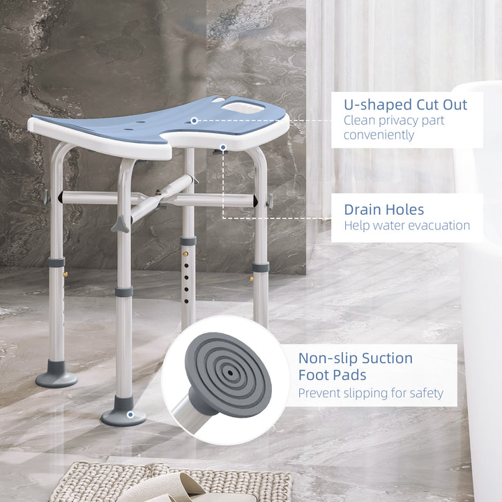 HOMCOM 39-51.5cm 'U' Seat Padded Shower Stool - Light Blue | Aosom UK