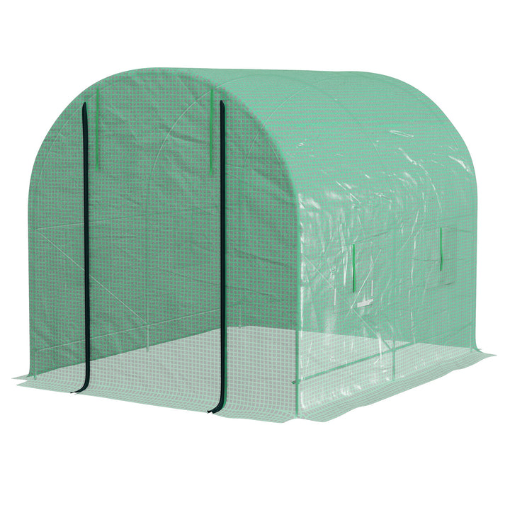 Outsunny 2.5 x 2m Walk-In Polytunnel Greenhouse, with Steel Frame, PE Cover, Roll-Up Door and 4 Windows, Green