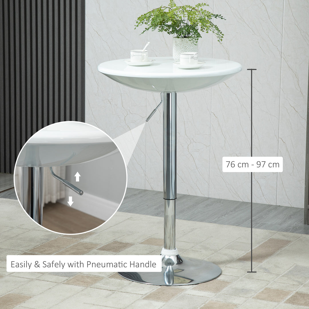 MCL Modern Round Bar Table Adjustable Height Home Pub Bistro Desk Swivel Painted Top with Silver Steel Leg and Base, White