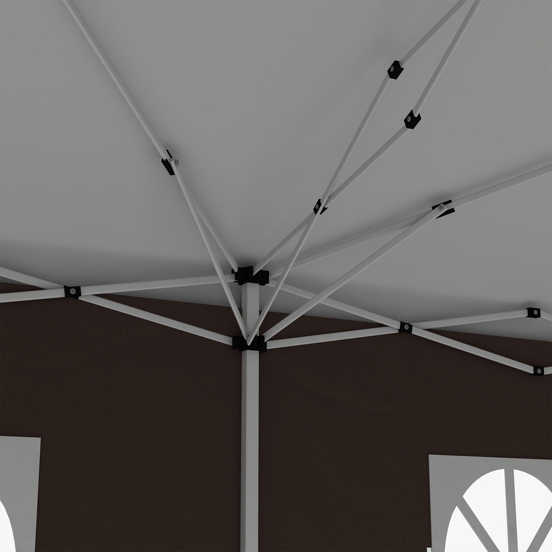 3 x 6 m Pop Up Gazebo with Sides and Windows, Height Adjustable Wedding Camping Party Tent Canopy Marquee with Storage Bag for Garden, Event, Brown