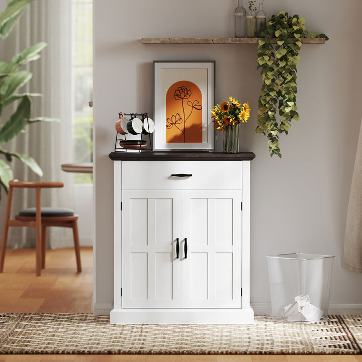 Farmhouse Sideboard with 3 cm Thick Top 2 Barn Doors - White