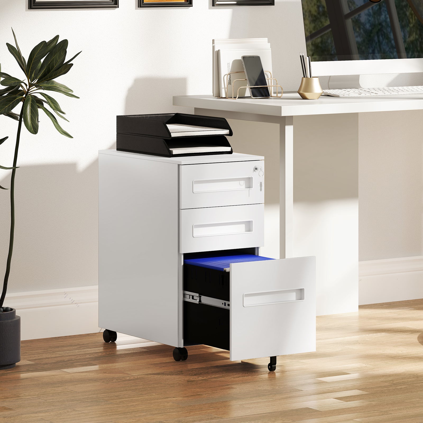 Three-Drawer Steel Filing Cabinet - White