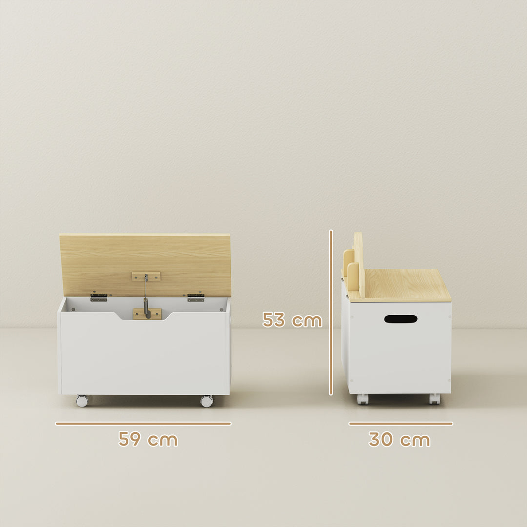 Toy Box with Lid, Toy Chest with Wheels and Safety Hinges, Toddler Storage Organiser for Playroom, Bedroom