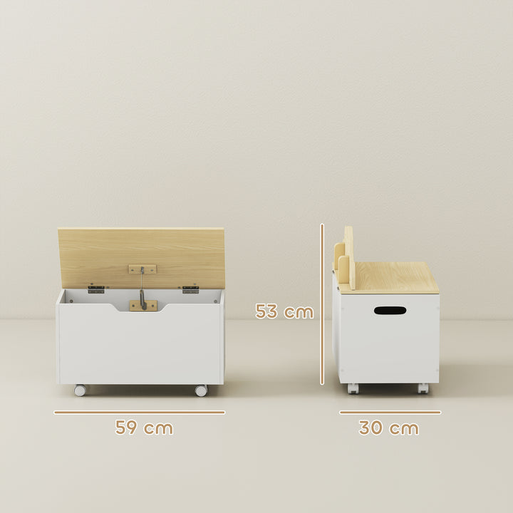 Toy Box with Lid, Toy Chest with Wheels and Safety Hinges, Toddler Storage Organiser for Playroom, Bedroom