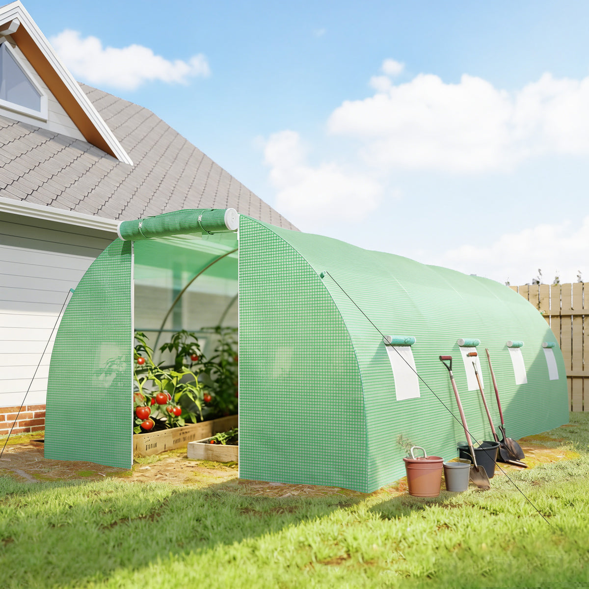 6 x 3 m Walk-in Polytunnel Greenhouse, Zipped Roll-Up Door, 8 Mesh - view 2