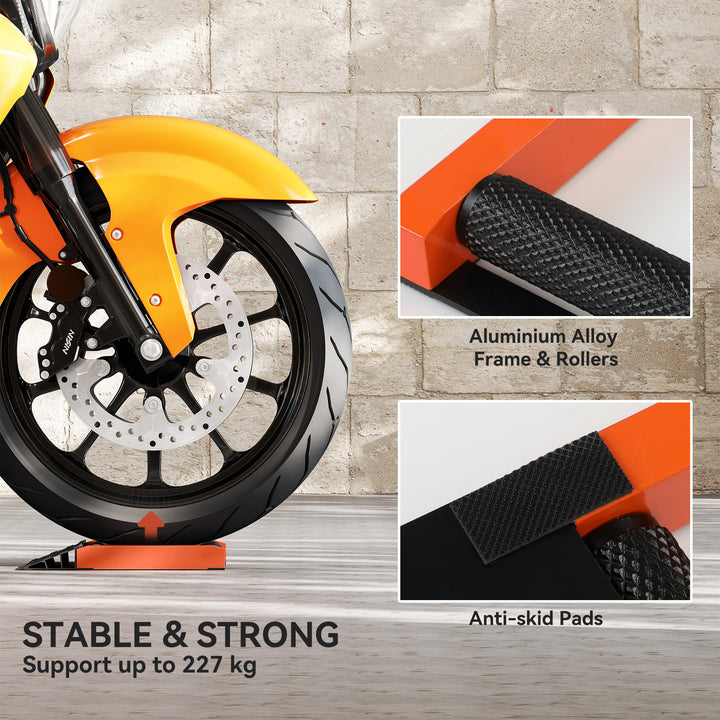 Motorcycle Wheel Cleaning Roller Stand with Aluminium Alloy Frame and Rollers, Motorcycle Maintenance Stand for Tyre Cleaning and Chain Lubrication, Fit Tyre Width < 180mm, Bikes < 500lb, Black