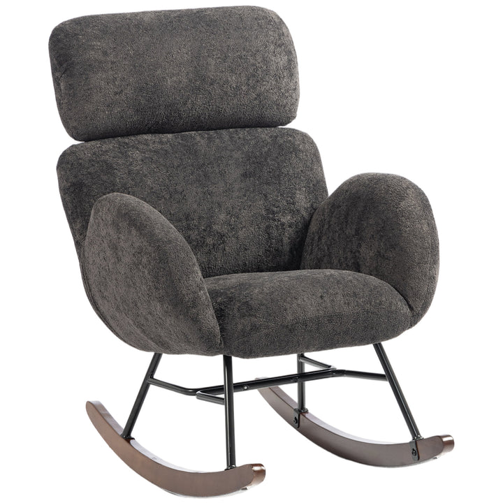 Upholstered Rocking Chair Adjustable Headrest Rocker Chair Raindrop - Dark Grey