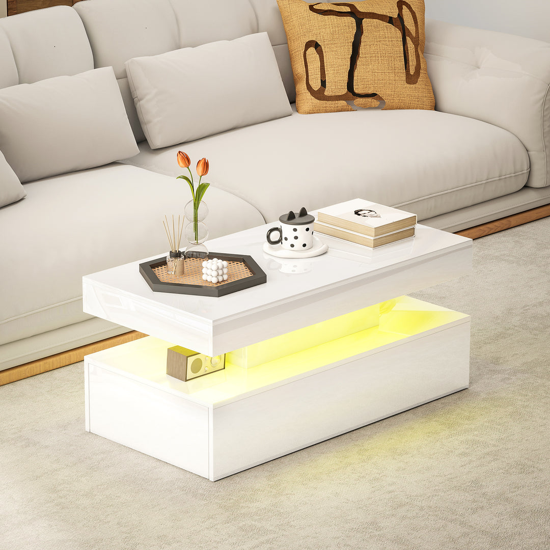LED Coffee Table with Storage - High Gloss White