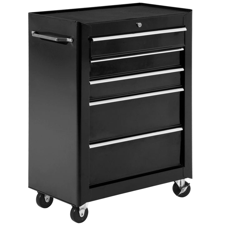 5-Drawer Tool Chest, Lockable Steel Tool Storage Cabinet with Wheels and Handle Tool Box for Garage, Workshop, Black
