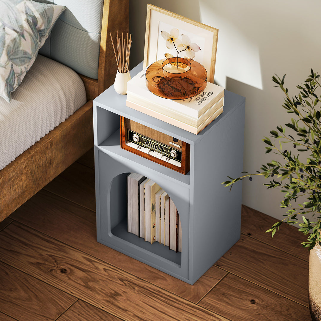 Bedside Table with 2 Open Compartments - Grey