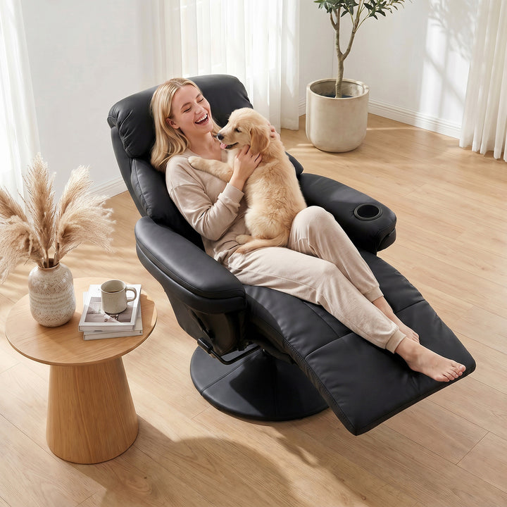 Upholstered Reclining Armchair, Manual Recliner Chair with Footrest an