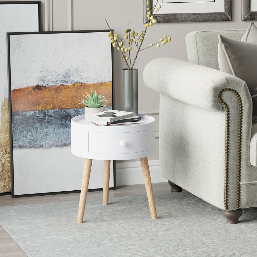 Modern Side Table, Small Coffee Table, Round Bedside Table with Drawer