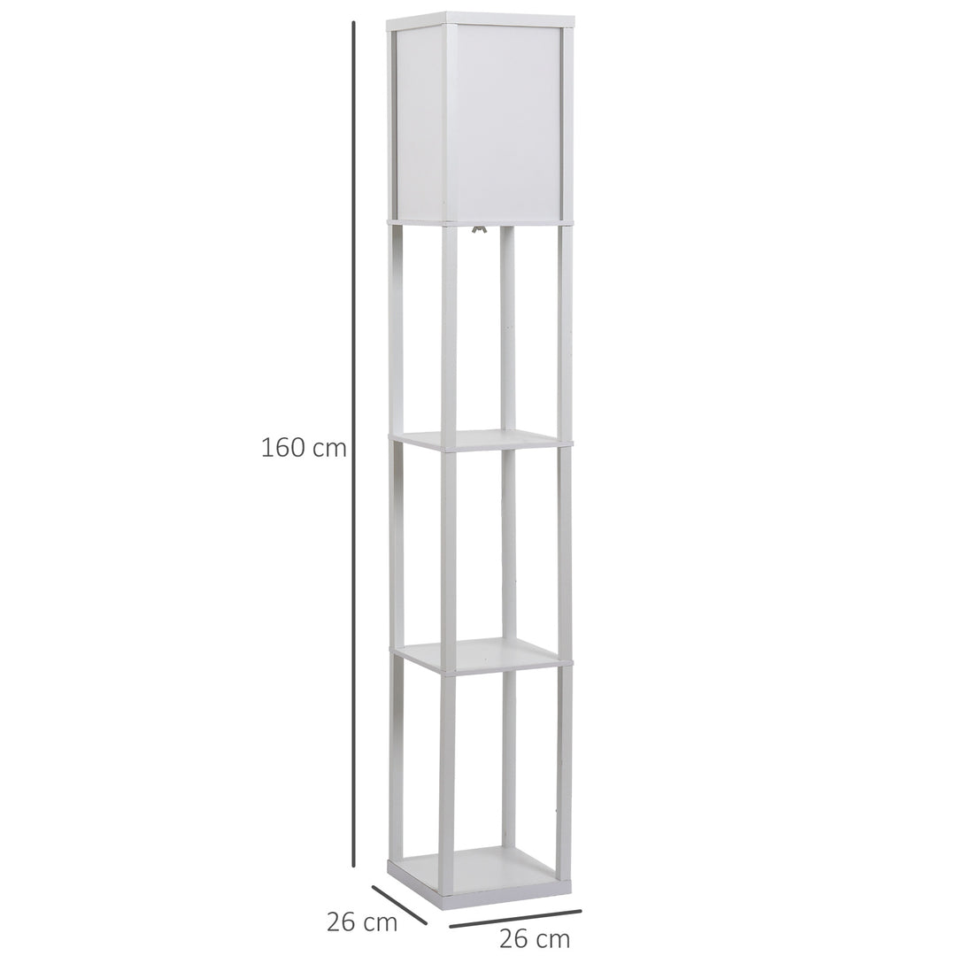 HOMCOM Floor Lamp with Shelves, Floor Standing Lamp with 4-Tier Storage Shelf, Reading Standing Lamp for Living Room, Bedroom, White | Aosom UK