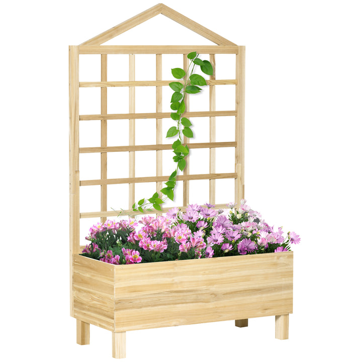 Outsunny Garden Planters with Trellis for Vine Climbing, Distressed Wooden Raised Beds, 90x43x150cm, Natural Tone | Aosom UK