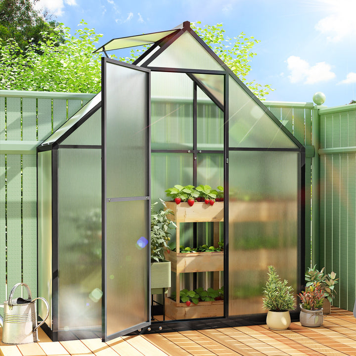Polycarbonate Greenhouse with Swing Door and Adjustable Window, Walk-in Greenhouse, 5.5 x 6.5ft
