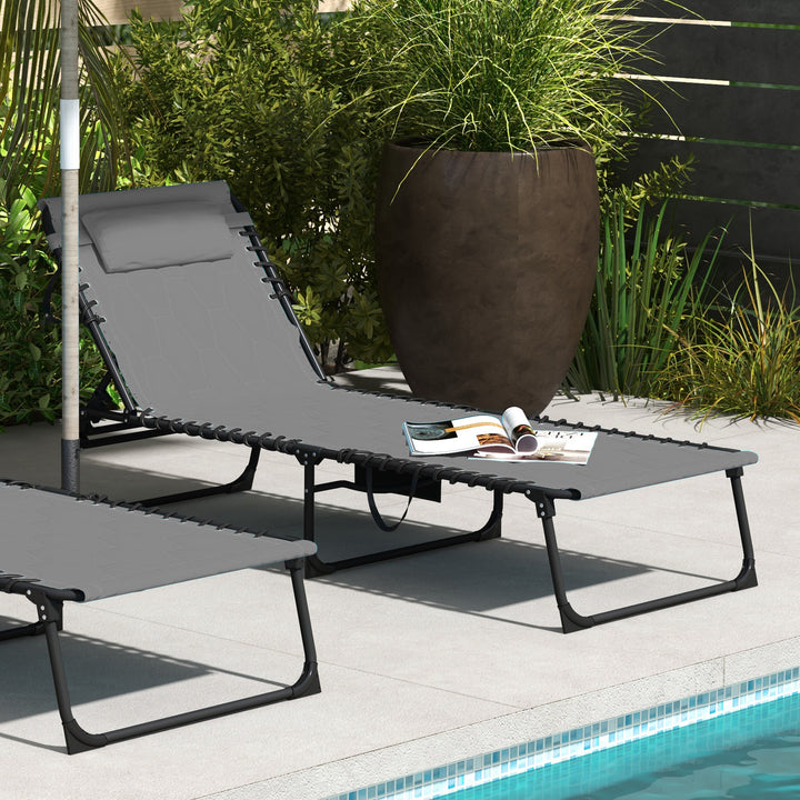 Outsunny Foldable Sun Lounger with 5-level Reclining Back, Outdoor Tanning Chair w/ Padded Seat, Outdoor Sun Lounger with Side Pocket | Aosom UK