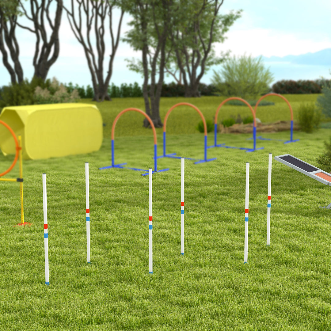 Dog Agility Equipment Training Adjustable Obstacle Course Set with 6 Weaves Poles Storage Bag for Pet Outdoor Games Exercise