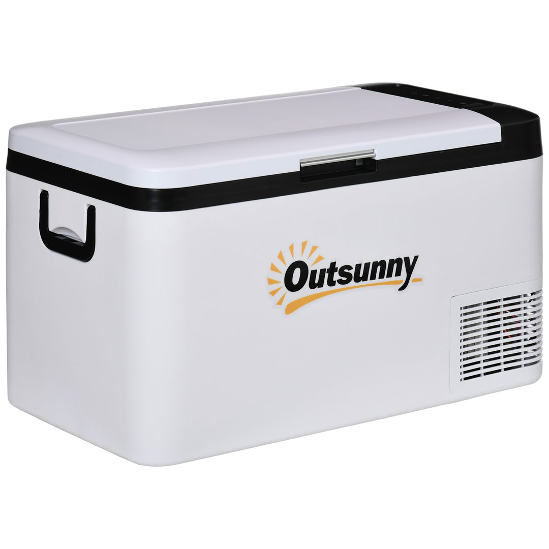 12V Car Refrigerator w/ LED Light & Foldable Handles, 25L Portable Compressor Cooler, Fridge Freezer with 12/24V DC and 110-240V AC for Campervan RV Boat Travel
