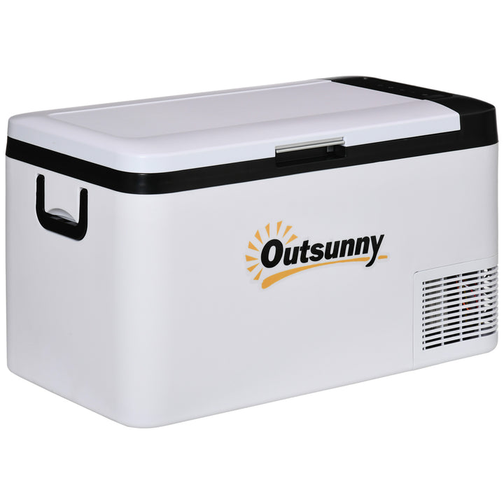 12V Car Refrigerator w/ LED Light & Foldable Handles, 25L Portable Compressor Cooler, Fridge Freezer with 12/24V DC and 110-240V AC for Campervan RV Boat Travel