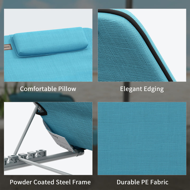Set of Two Metal Frame Beach Chairs, with Reclining Backs - Blue