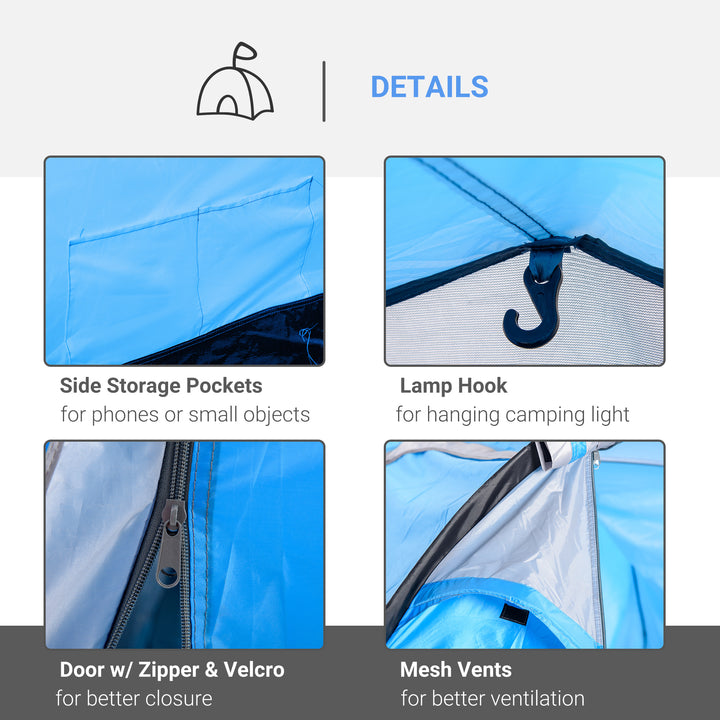 2-3 Man Tunnel Tent with Vestibule, Weather-Resistant Camping Tent with Air Vents for Fishing Hiking, Light Blue & Grey