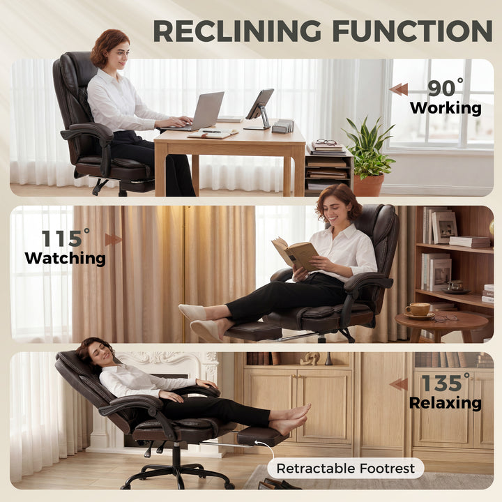 Executive Home Office Chair Reclining Function Footrest Computer Desk 