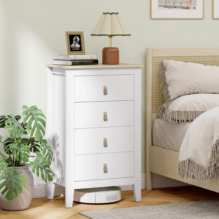 Bedroom Chest of Drawers, Modern 4 Drawer Dresser Cabinet with PU Leather Handles and Metal Runners for Living Room, Hallway, Entryway, White